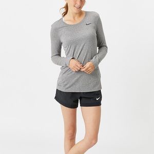 Nike Dri Fit Heather Gray Long Sleeve Running Training Hiking Biking Tee Shirt